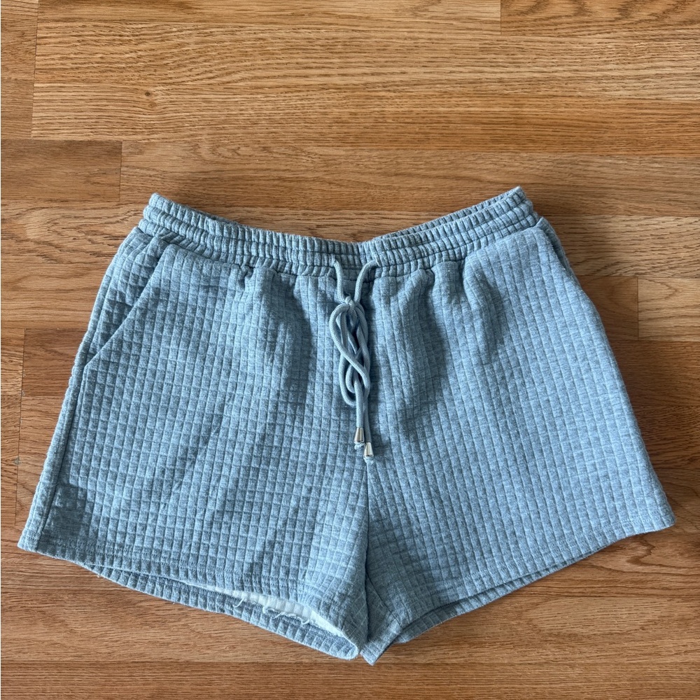 Princess Polly Sky Blue Waffle Knit Athletic Shorts
